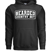 Bearded Country Boy Hoodie Bold Rural Identity Graphic BLACK - FRONT