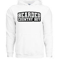 Bearded Country Boy Hoodie Bold Rural Identity Graphic WHITE - FRONT