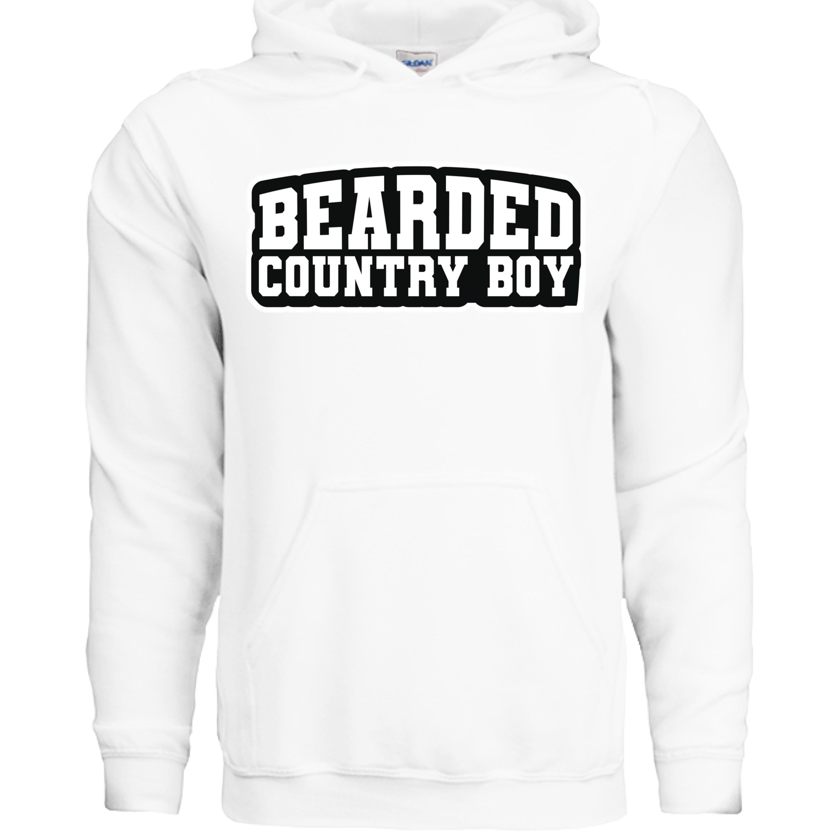 Bearded Country Boy Hoodie Bold Rural Identity Graphic WHITE - FRONT