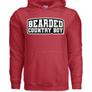 Bearded Country Boy Hoodie Bold Rural Identity Graphic RED - FRONT