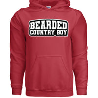 Bearded Country Boy Hoodie Bold Rural Identity Graphic RED - FRONT