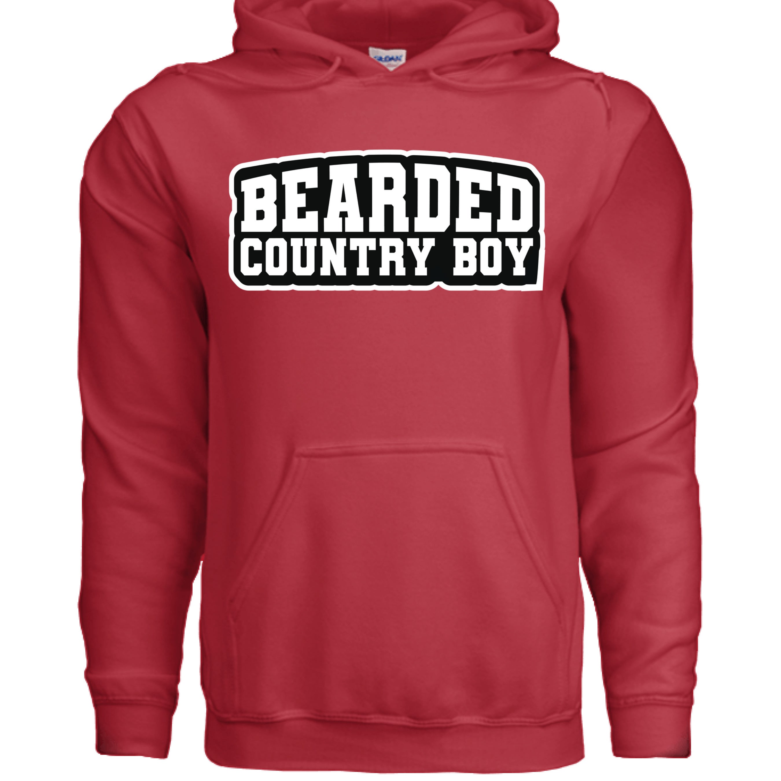 Bearded Country Boy Hoodie Bold Rural Identity Graphic RED - FRONT
