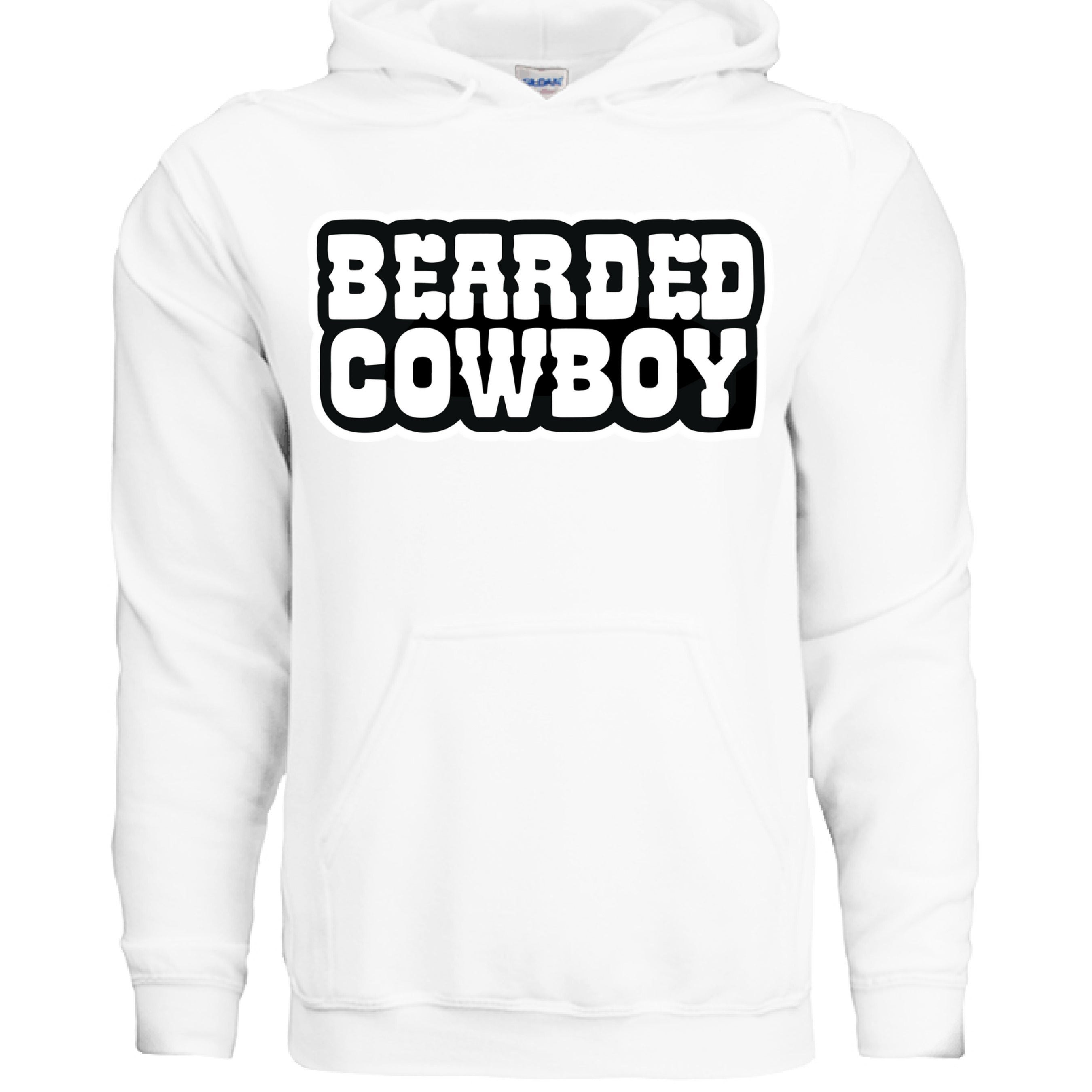 Bearded Cowboy Hoodie Bold Western Style Typography Beard Design WHITE - FRONT