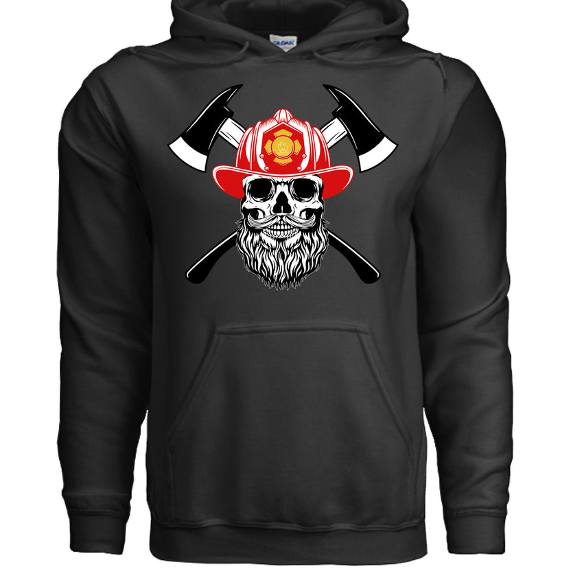 Bearded Fireman Skull Hoodie For Firefighter Withs Beards