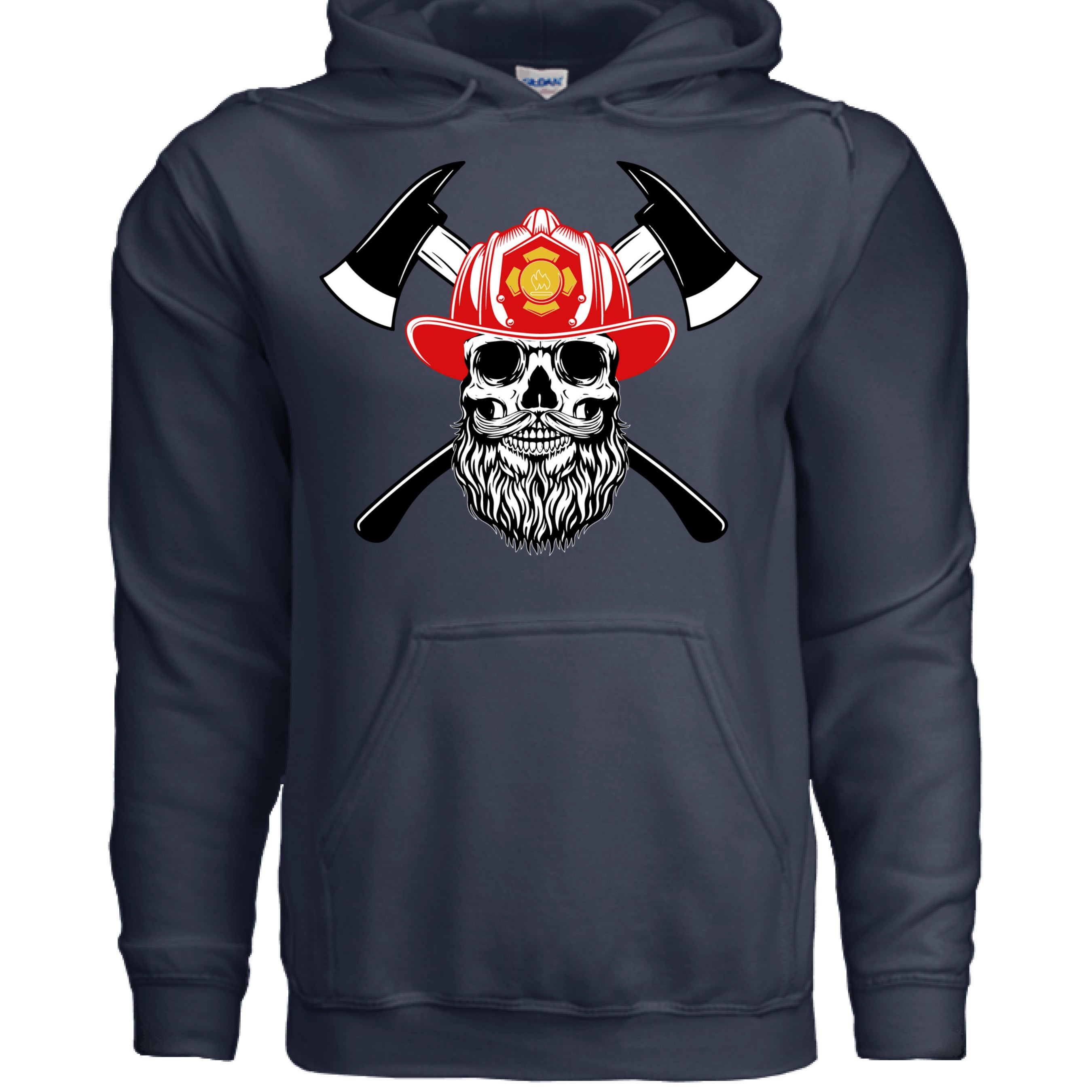 Bearded Fireman Skull Hoodie For Firefighter Withs Beards NAVY - FRONT