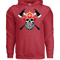 Bearded Fireman Skull Hoodie For Firefighter Withs Beards RED - FRONT