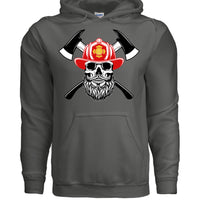 Bearded Fireman Skull Hoodie For Firefighter Withs Beards CHARCOAL - FRONT
