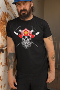 Bearded Fireman Skull T-Shirt Design For Firefighter Withs Beards Shirt