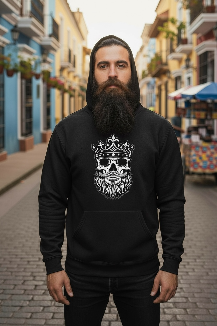 Bearded King Skull Hoodie For Guys With Beards