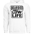 Bearded Low Life Graphic Hoodie Design Vintage Style for Beard Lovers WHITE - FRONT