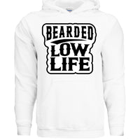 Bearded Low Life Graphic Hoodie Design Vintage Style for Beard Lovers WHITE - FRONT
