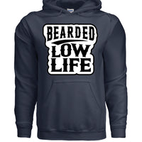 Bearded Low Life Graphic Hoodie Design Vintage Style for Beard Lovers NAVY - FRONT