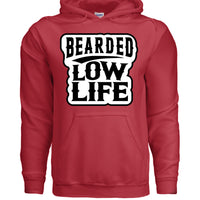 Bearded Low Life Graphic Hoodie Design Vintage Style for Beard Lovers RED - FRONT