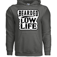 Bearded Low Life Graphic Hoodie Design Vintage Style for Beard Lovers CHARCOAL - FRONT