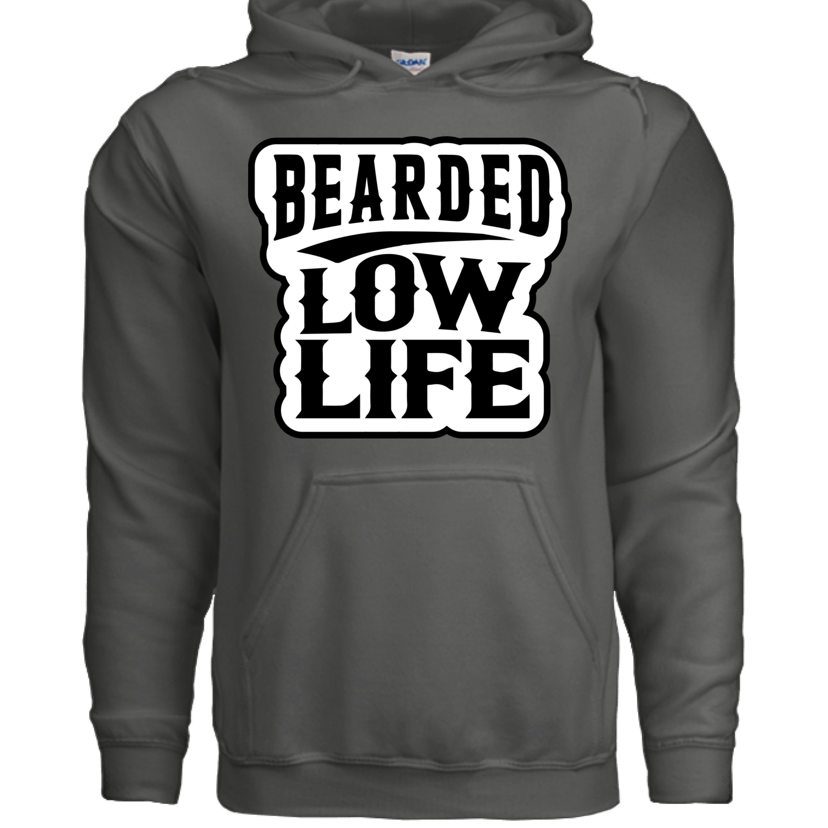 Bearded Low Life Graphic Hoodie Design Vintage Style for Beard Lovers CHARCOAL - FRONT
