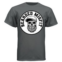 Bearded Misfit Skull Art Tee Shirt Bearded Rebel Design with Urban Edge CHARCOAL HEATHER - FRONT