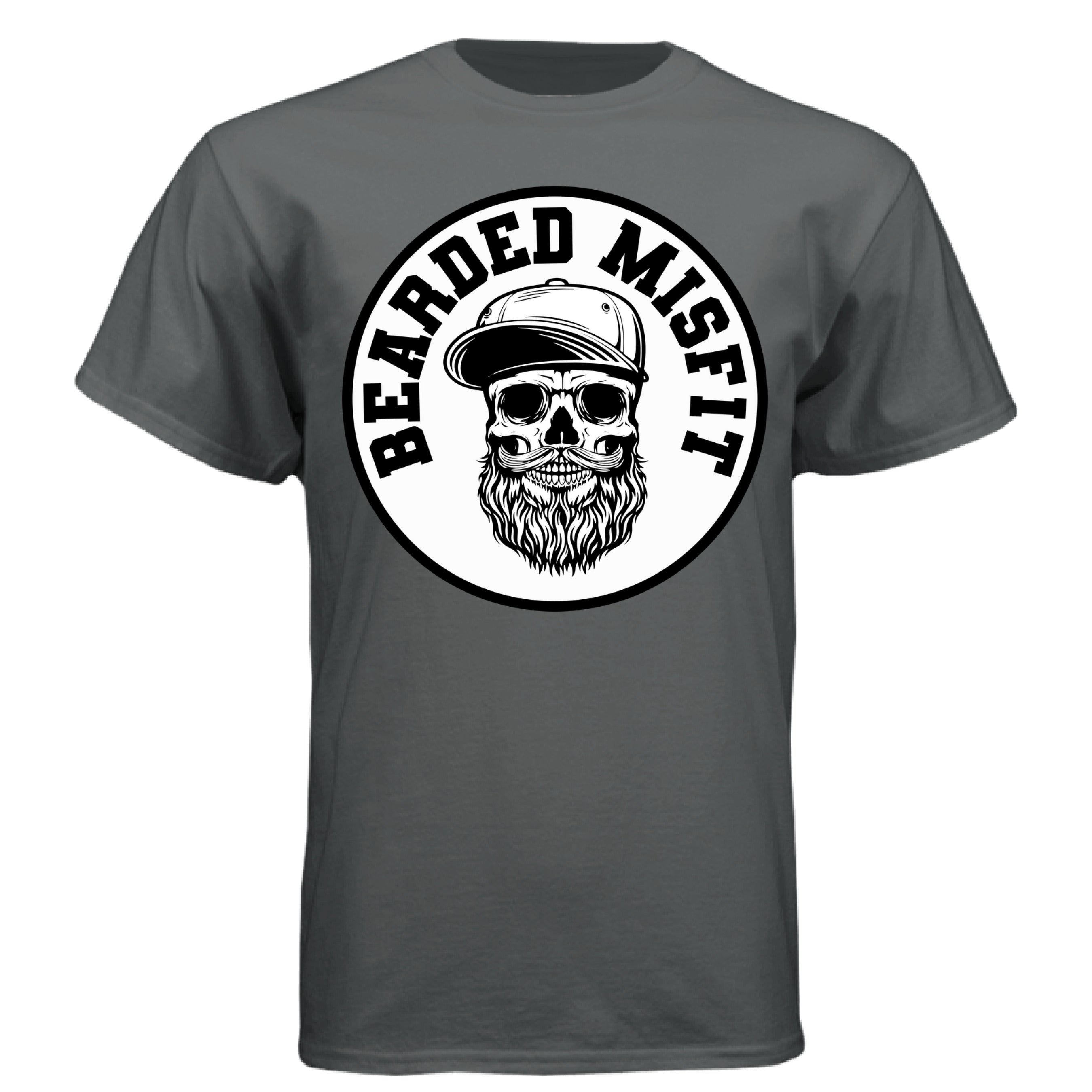 Bearded Misfit Skull Art Tee Shirt Bearded Rebel Design with Urban Edge CHARCOAL HEATHER - FRONT