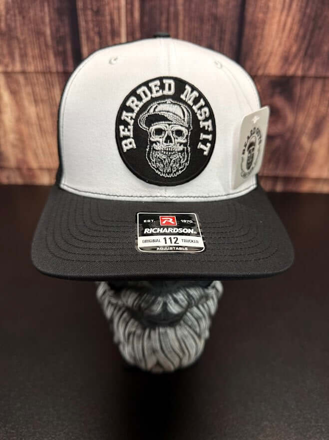 Bearded Misfit Skull Trucker Hat – Richardson 112 Adjustable Cap for Bearded Men