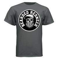 Bearded Redneck Skull Hanes Tee Shirt – Rugged Beard Graphic T-Shirt for Country Pride & Everyday Wear CHARCOAL HEATHER - FRONT