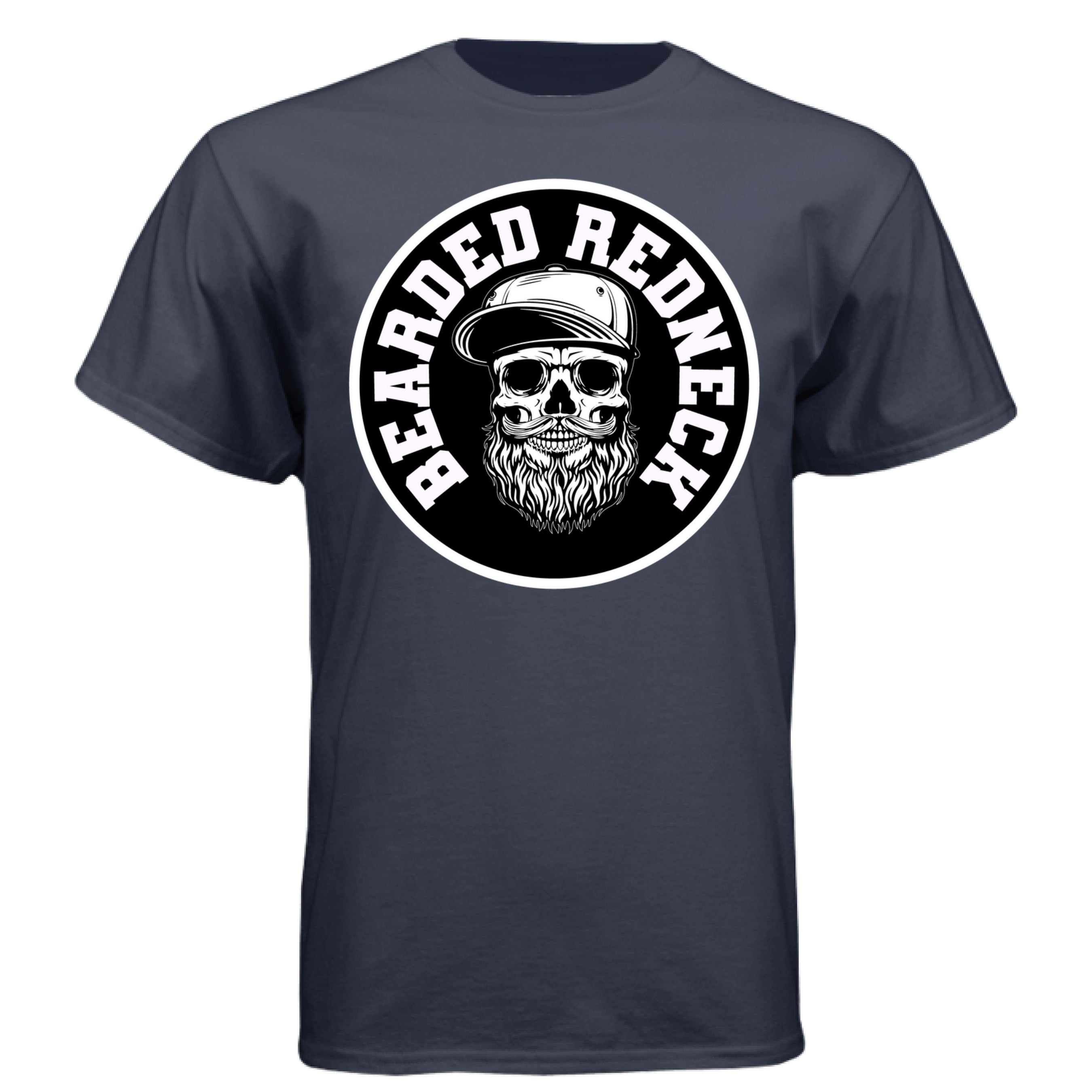 Bearded Redneck Skull Hanes Tee Shirt – Rugged Beard Graphic T-Shirt for Country Pride & Everyday Wear Athletic Navy - FRONT
