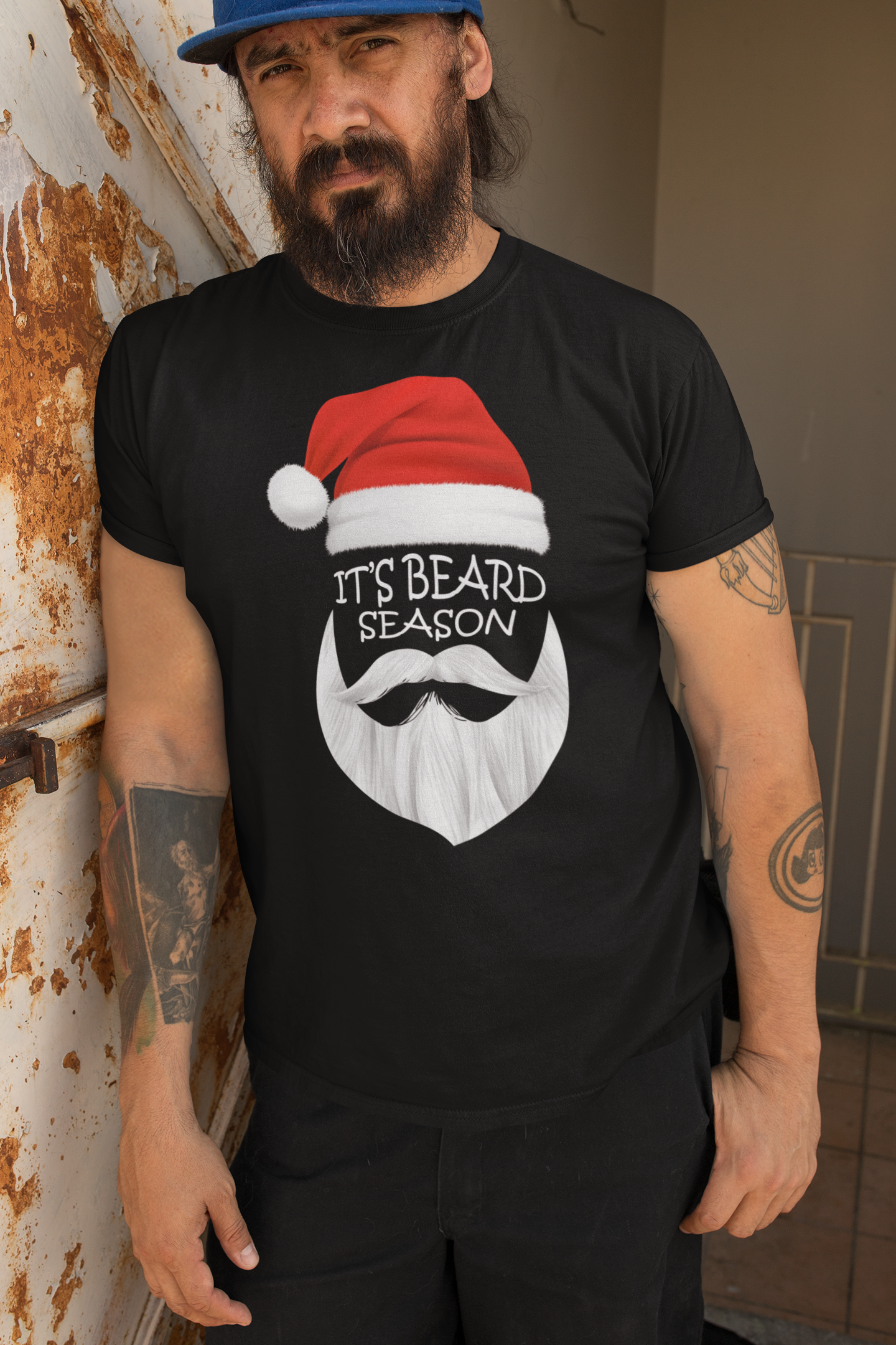 Bearded Santa Holiday It's Beard Season T-Shirt Funny Holiday Shirt