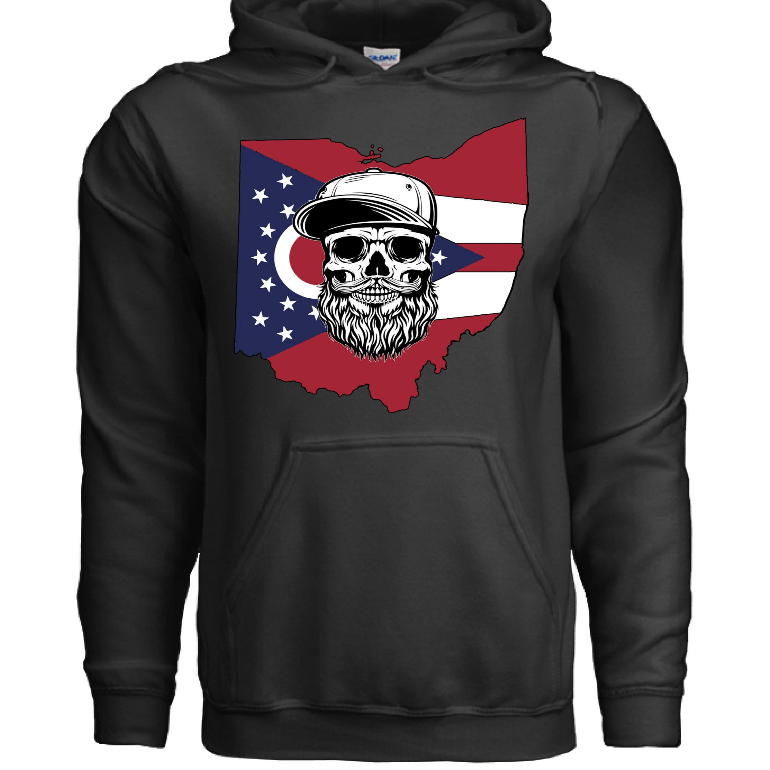 Bearded Skull Artwork Hoodie with State-Inspired Backdrop BLACK - FRONT