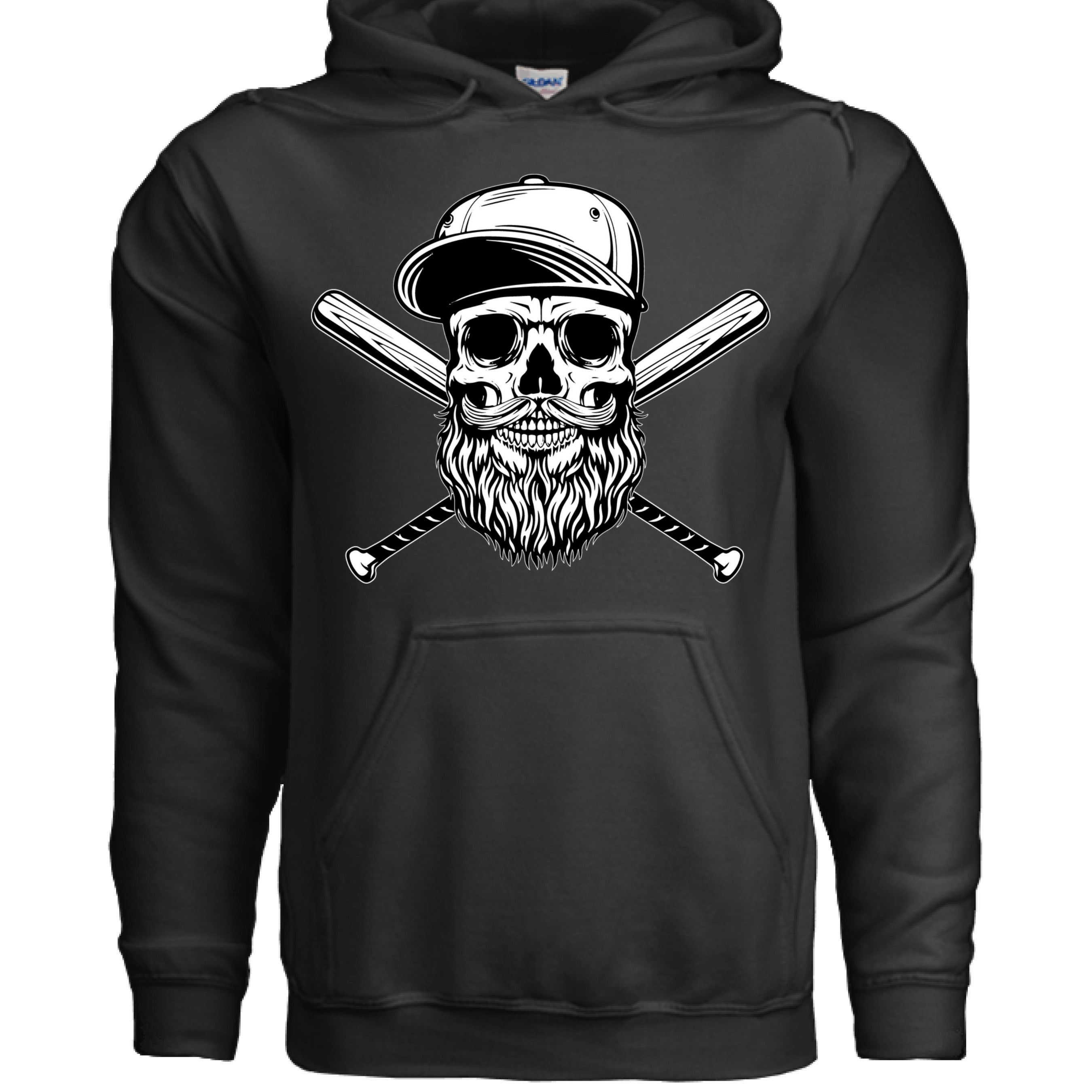 Bearded Skull Baseball or Softball Hoodie For The Beard Guys BLACK - FRONT