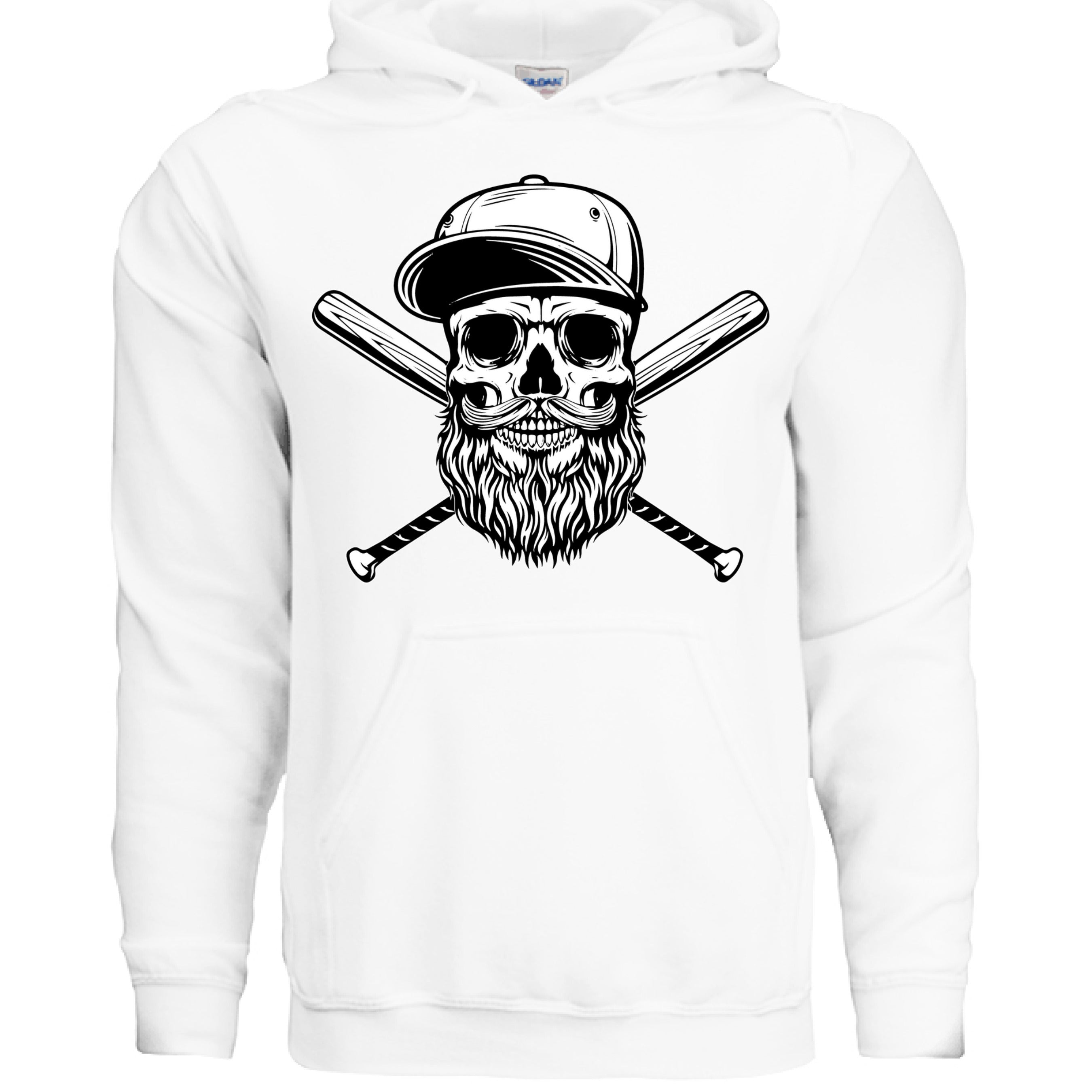 Bearded Skull Baseball or Softball Hoodie For The Beard Guys WHITE - FRONT