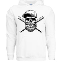 Bearded Skull Baseball or Softball Hoodie For The Beard Guys WHITE - FRONT