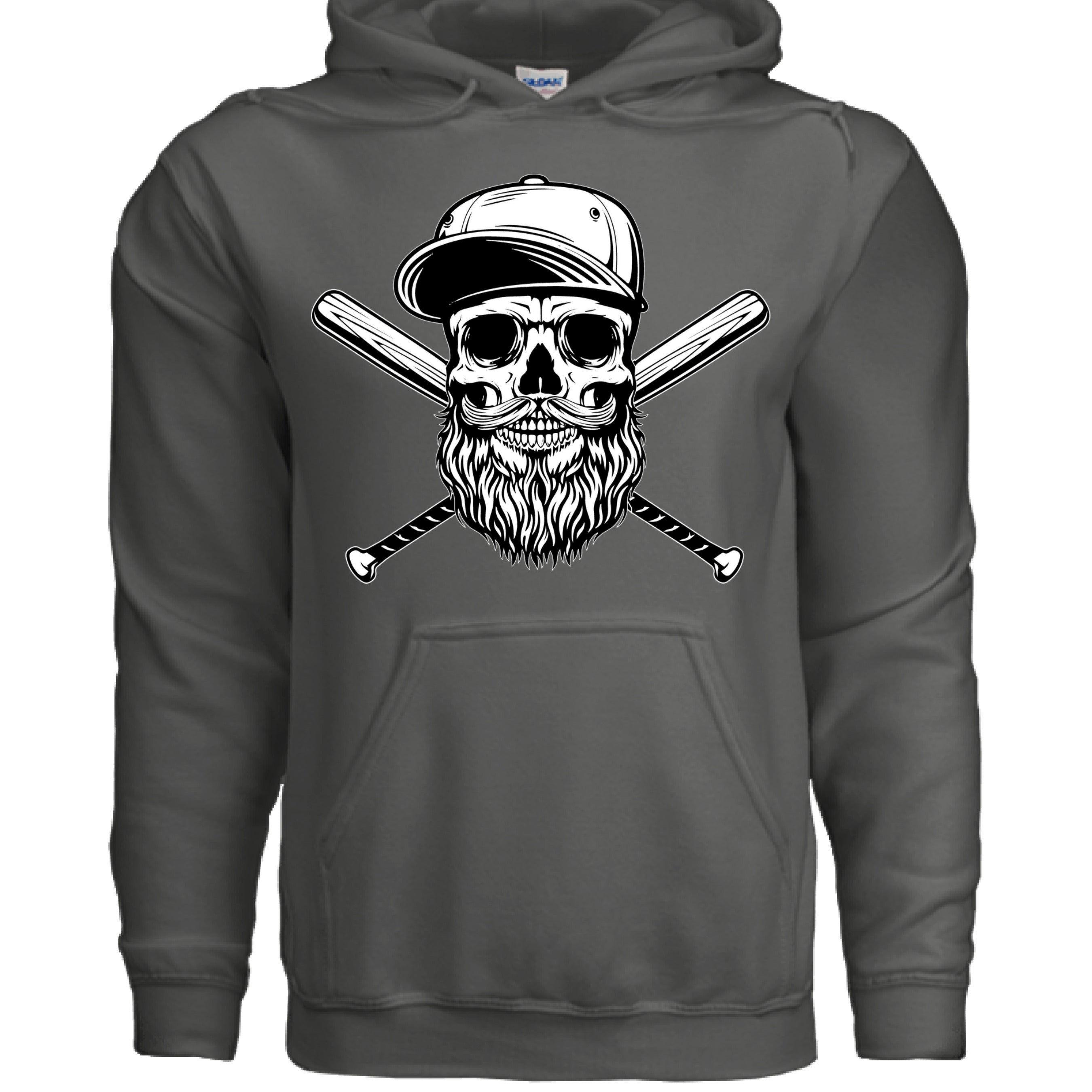 Bearded Skull Baseball or Softball Hoodie For The Beard Guys CHARCOAL - FRONT