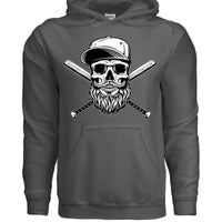 Bearded Skull Baseball or Softball Hoodie For The Beard Guys CHARCOAL - FRONT