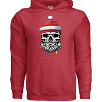 Bearded Skull Christmas Hoodie Design Festive Beard Art with Holiday Lights RED - FRONT