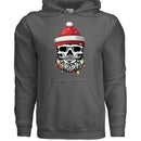 Bearded Skull Christmas Hoodie Design Festive Beard Art with Holiday Lights CHARCOAL - FRONT