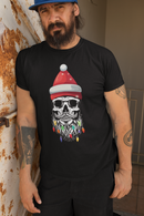Bearded Skull Christmas Tee Shirt Design Festive Beard Art with Holiday Lights