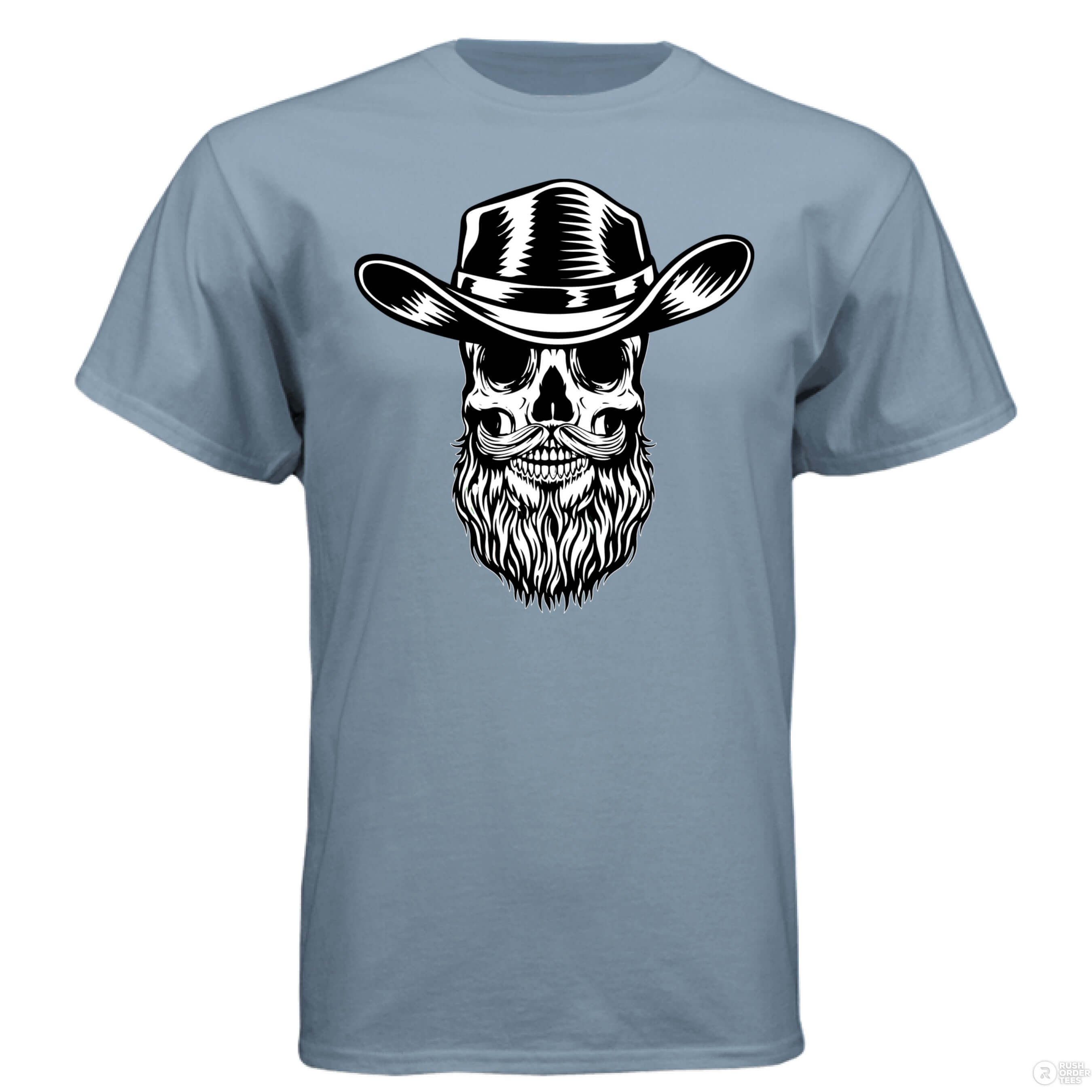 Bearded Skull Cowboy Hanes Tee Shirt Stonewashed Blue - FRONT