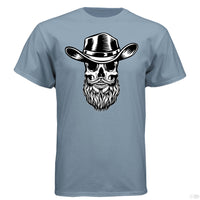 Bearded Skull Cowboy Hanes Tee Shirt Stonewashed Blue - FRONT