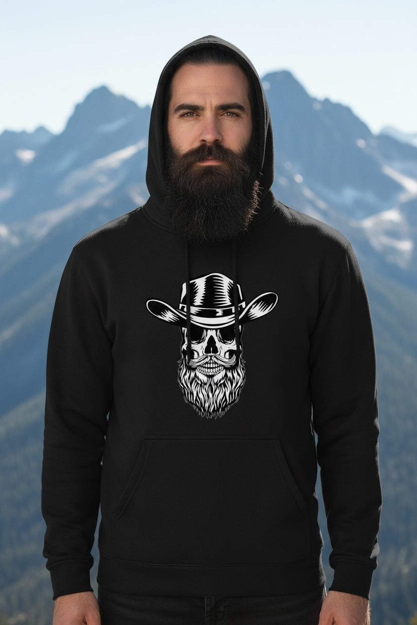 Bearded Skull Cowboy Hoodie For The Rancher With A Beard
