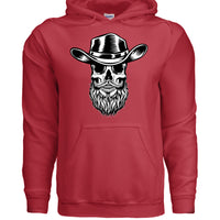 Bearded Skull Cowboy Hoodie RED - FRONT