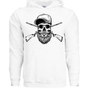 Bearded Skull Hunter with Crossed Shotguns Bold Vintage Beard Art Hoodie for Fearless Souls WHITE - FRONT
