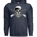 Bearded Skull Hunter with Crossed Shotguns Bold Vintage Beard Art Hoodie for Fearless Souls NAVY - FRONT