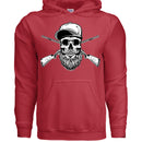 Bearded Skull Hunter with Crossed Shotguns Bold Vintage Beard Art Hoodie for Fearless Souls RED - FRONT