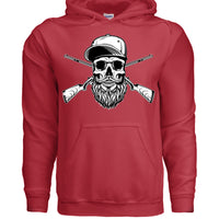 Bearded Skull Hunter with Crossed Shotguns Bold Vintage Beard Art Hoodie for Fearless Souls RED - FRONT