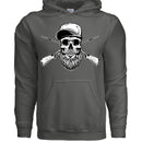 Bearded Skull Hunter with Crossed Shotguns Bold Vintage Beard Art Hoodie for Fearless Souls CHARCOAL - FRONT