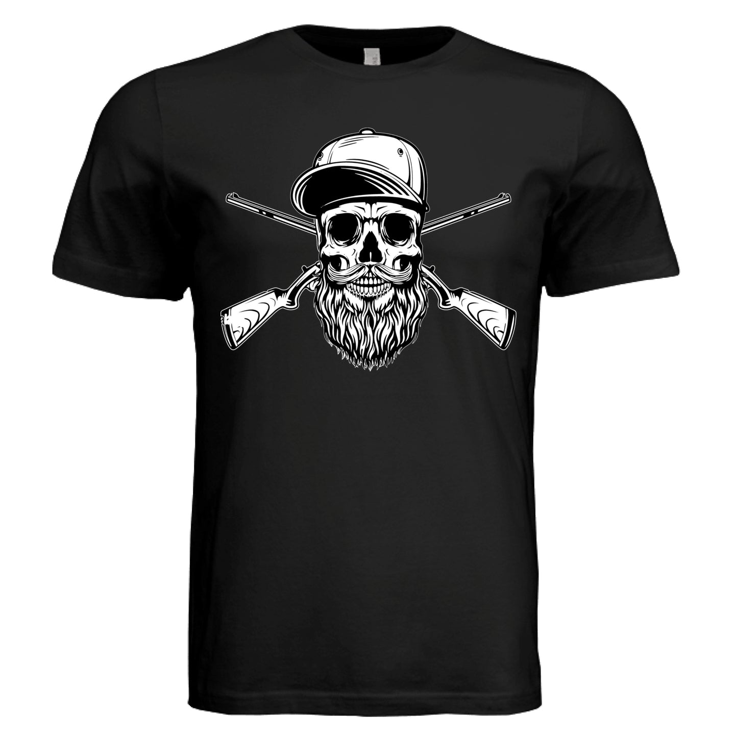 Bearded Skull Hunter with Crossed Shotguns Bold Vintage Beard Art for Fearless Souls