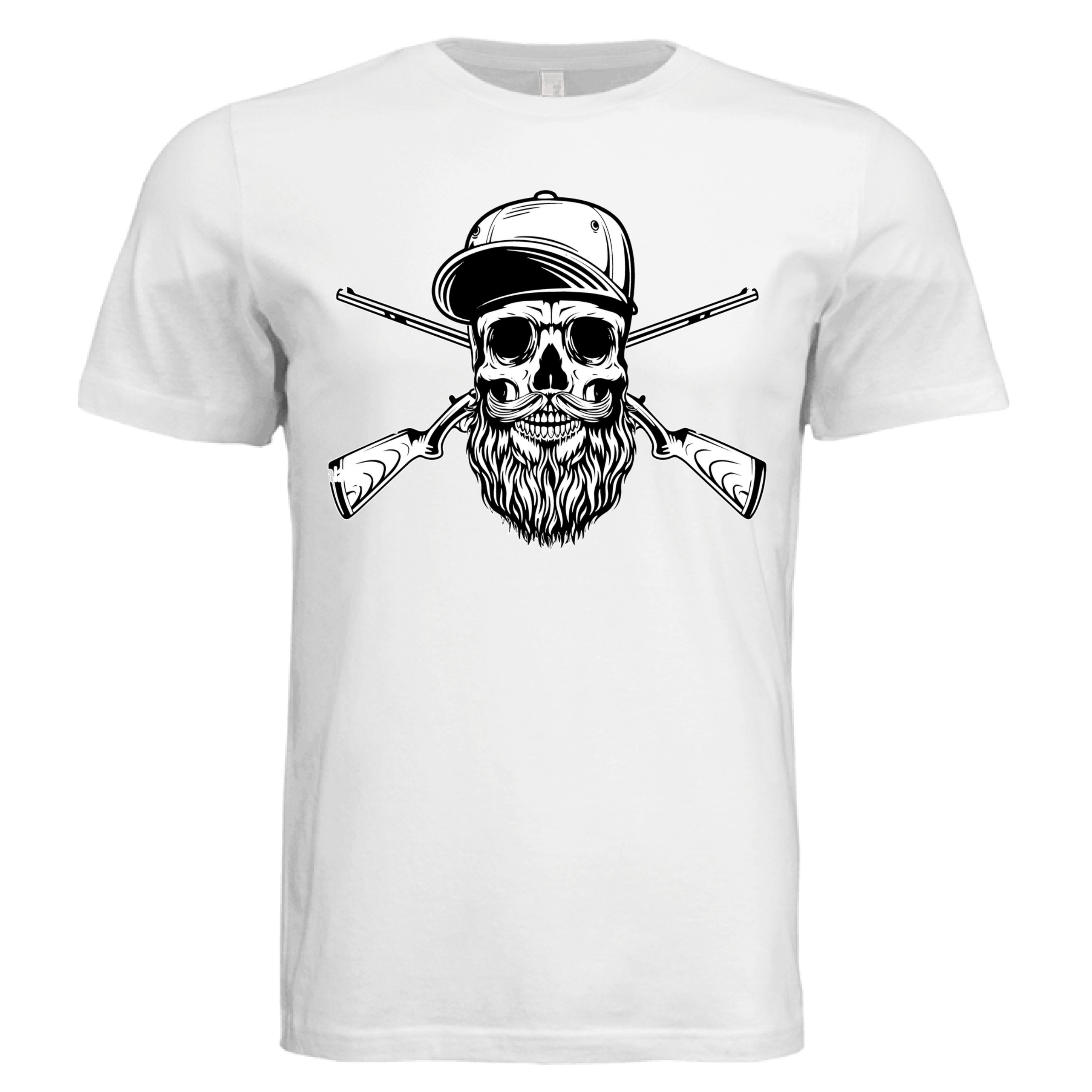  Bearded Skull Hunter with Crossed Shotguns Bold Vintage Beard Art for Fearless Souls SILVER