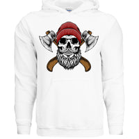 Bearded Skull Lumberjack Hoodie with Axes Art Design WHITE - FRONT