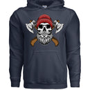 Bearded Skull Lumberjack Hoodie with Axes Art Design NAVY - FRONT