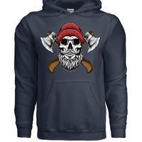 Bearded Skull Lumberjack Hoodie with Axes Art Design NAVY - FRONT