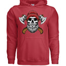 Bearded Skull Lumberjack Hoodie with Axes Art Design RED - FRONT
