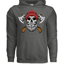 Bearded Skull Lumberjack Hoodie with Axes Art Design CHARCOAL - FRONT